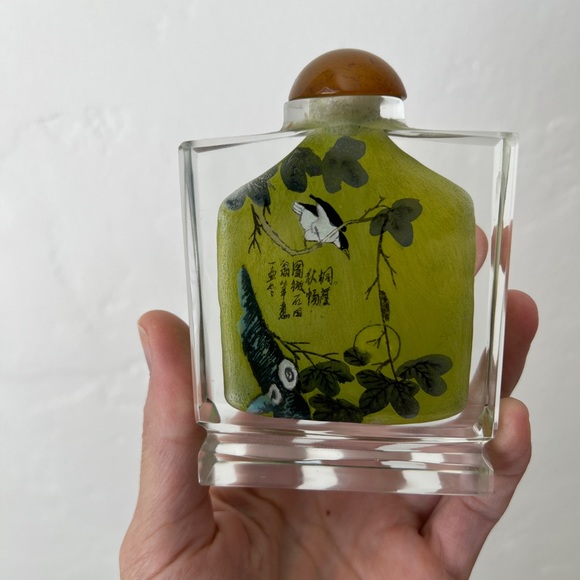 Vintage Antique Chinese Opium Snuff Bottle Reverse Painted Crystal Bird Flowers - Picture 4 of 16